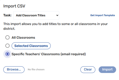 Add Classroom Titles drop-down with Specific Teachers' Classrooms option selected.