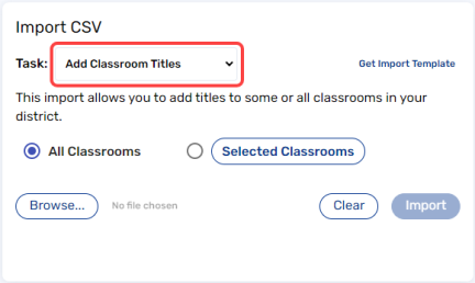 Task drop-down with Add Classroom Titles option highlighted.