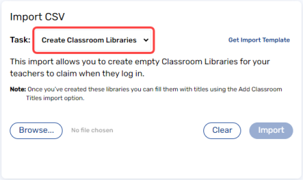 Task drop-down with Create Classroom Libraries option highlighted.