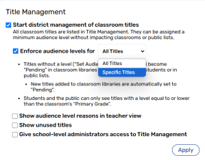  Enforce audience levels for titles permission on the Settings tab.