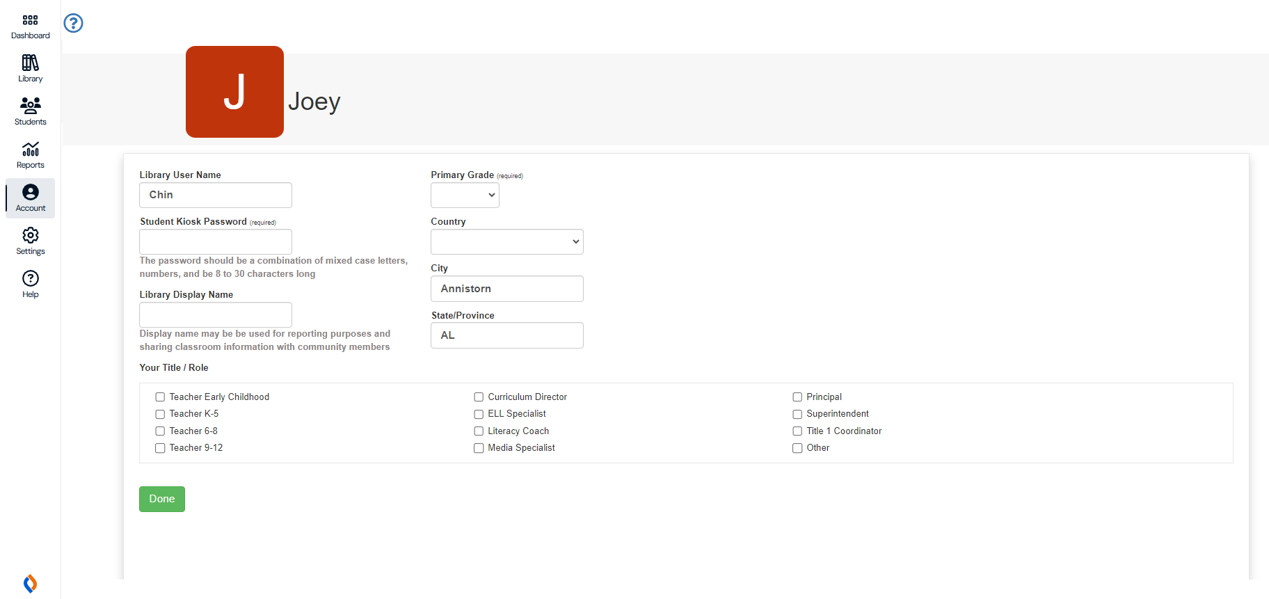 Account tab with fields.