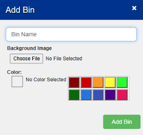 Add Bin pop-up.