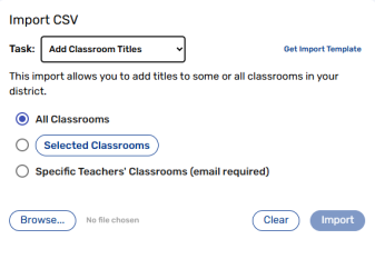 Task drop-down with Add Classroom Titles option selected.