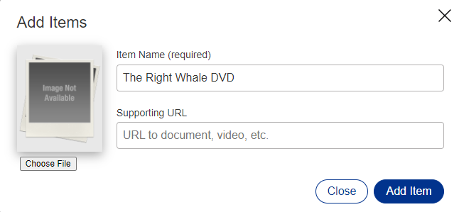 Add Items pop-up.