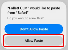 iOS pop-up message with Allow Paste highlighted.