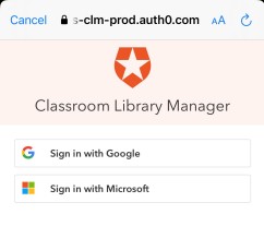 Classroom Library Manager Sign in with Google or Microsoft screen.
