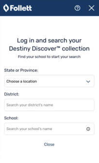Destiny Discover login screen with school field.