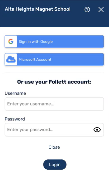 Destiny Discover login screen with username and password fields.