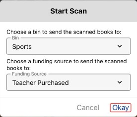 Classroom Library Manager Start Scan screen.
