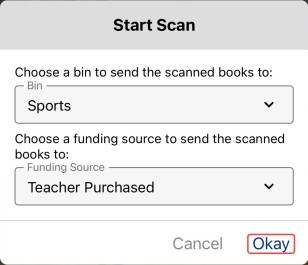 Classroom Library Manager Start Scan screen.