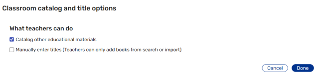 Catalog other educational materials checkbox.
