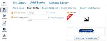 Scan ISBNs tab with Choose Image option.
