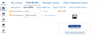 Scan ISBNs tab with Choose Image option.