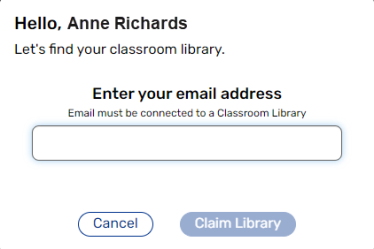Claim Library message with email address field.