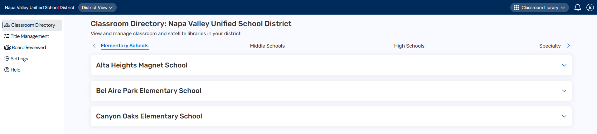 Classroom Directory page for the district.