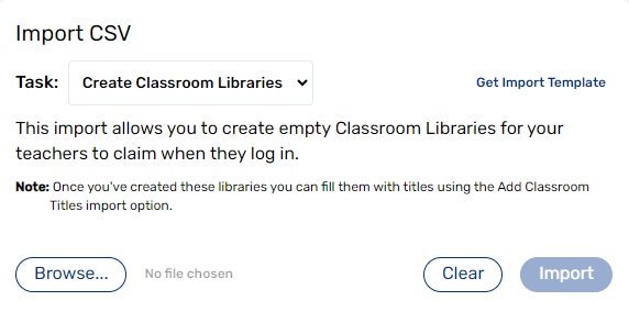 Task drop-down with Create Classroom Libraries option.