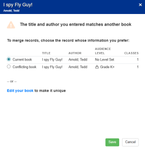 Duplicate title pop-up.