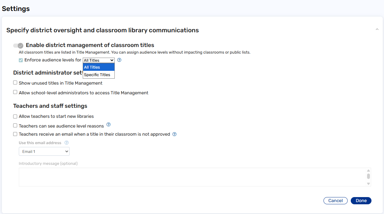 Enforce audience levels for titles checkbox on the Settings page.