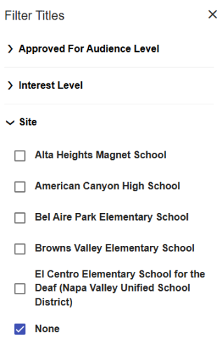 Filter Titles pop-up.