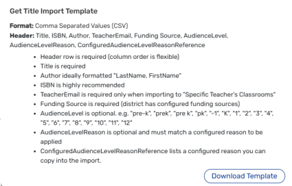 Get Title Import Template.