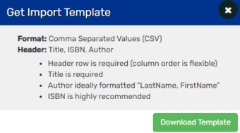 Get Import Template pop-up.