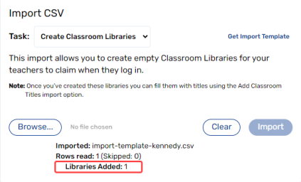Create Classroom Libraries drop-down with the number of libraries highlighted.