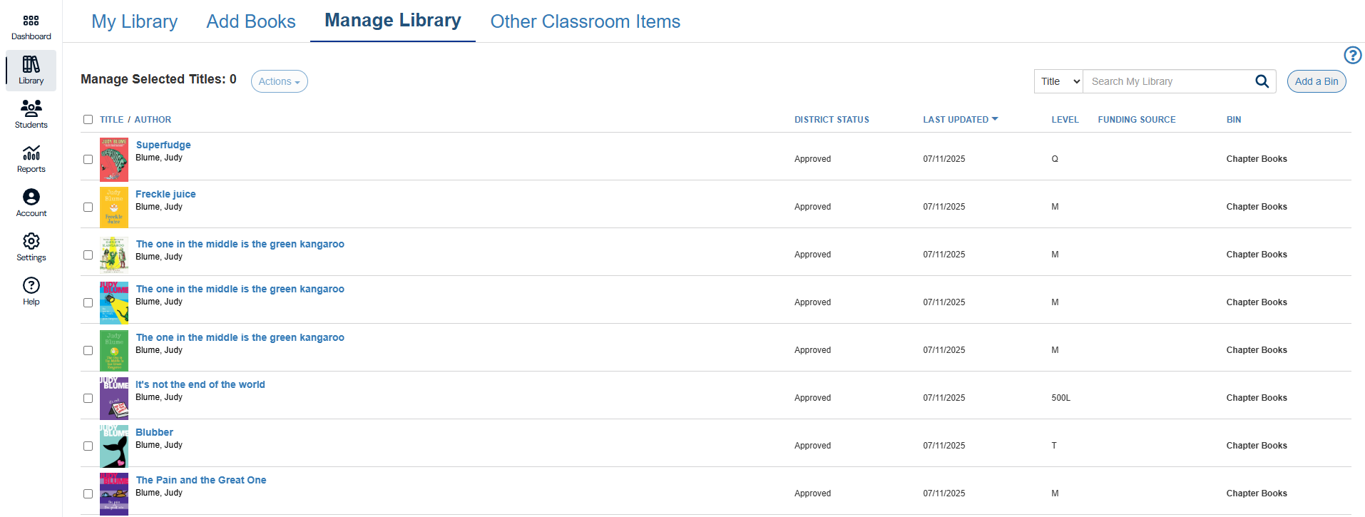 Manage Library tab.