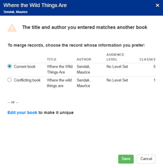 Merge title records pop-up.