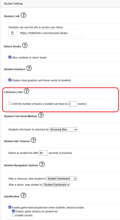 Settings page with Checkout Limit highlighted.