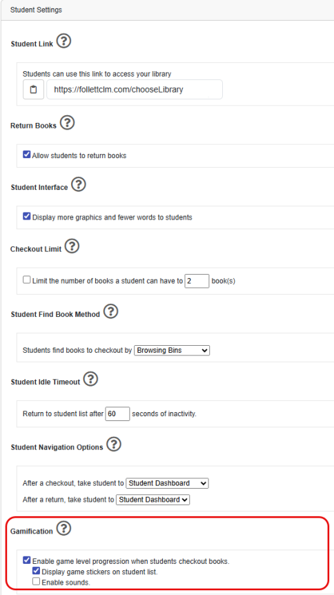 Settings page with Gamification highlighted.