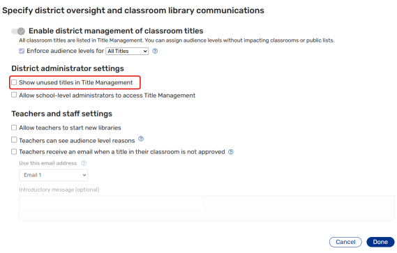 Show unused titles in Title Management checkbox.