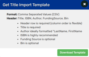 Get Title Import Template pop-up.