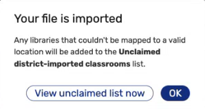 Create Classroom Libraries import message.