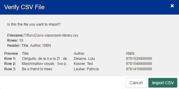 Verify CSV File pop-up.