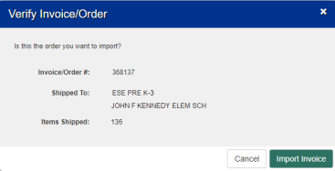 Verify Invoice/Order pop-up.